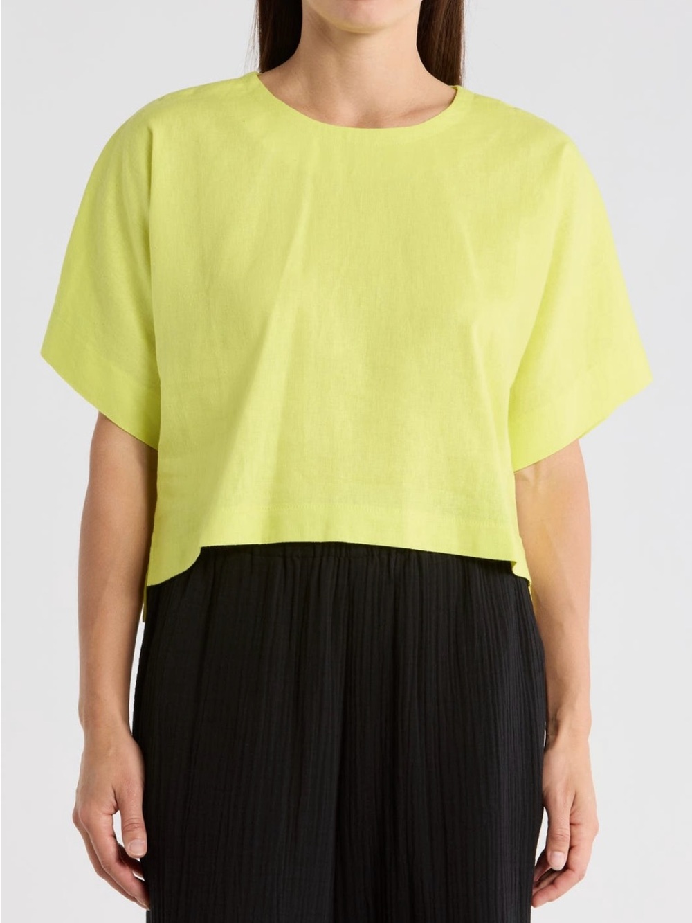 DKNY linen Yellow Cropped Boxy Top